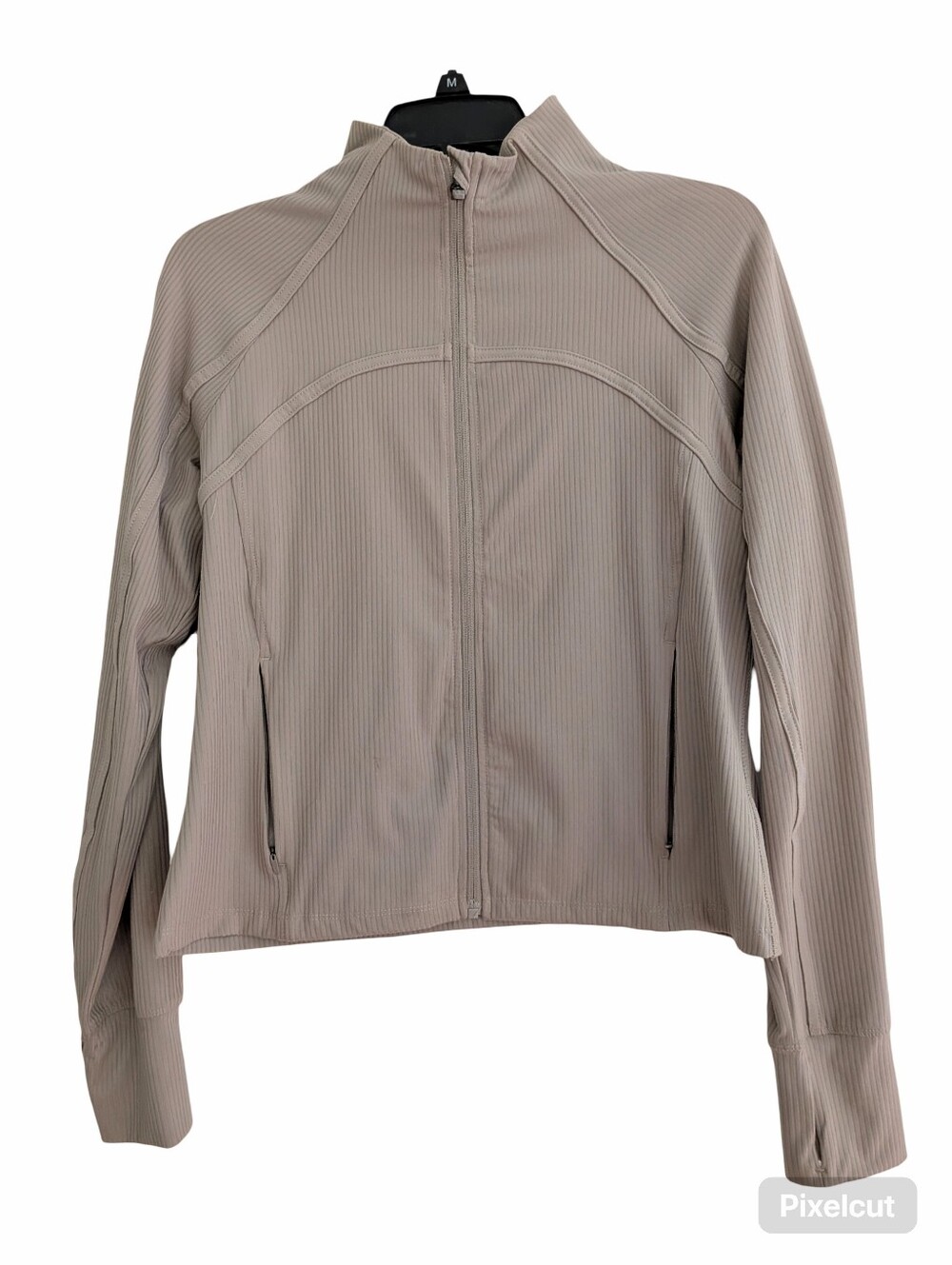 Danskin Short Ribbed Workout  Lightweight Full-Zip Jacket in Taupe M